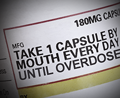 Prescription label: Take one capsule by mouth every day until overdose