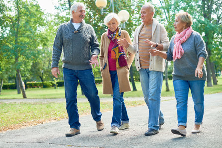 Old people are talking and walking. Sober Silent Generation.