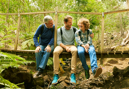Father, grandfather and son enjoy drug-free time in the woods. 