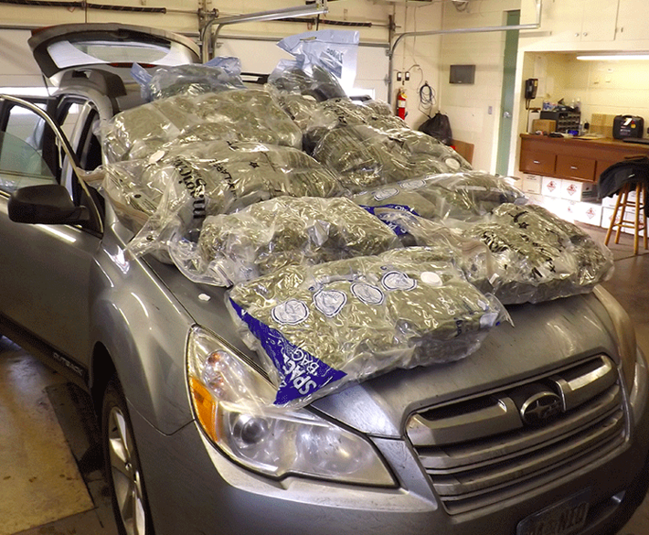 This vehicle from Colorado travelled out of state with 123 pounds of marijuana packed in it. 