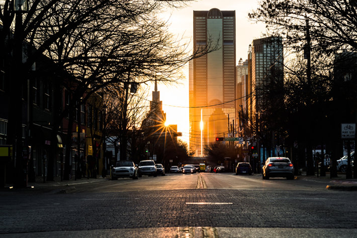 Morning sunshine on a city’s street 