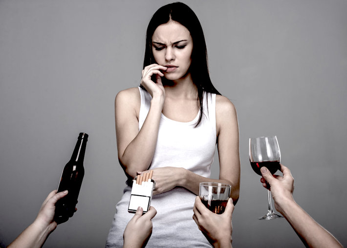 Woman choice alcohol cigarettes