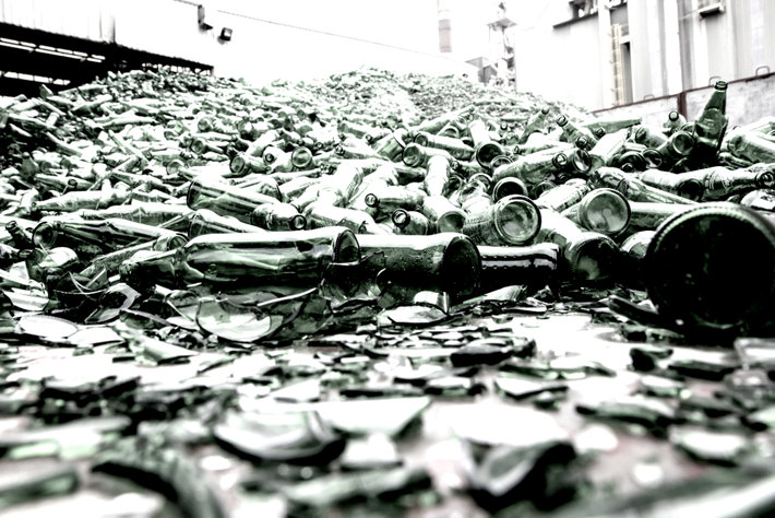 Pile of crashed bottles.