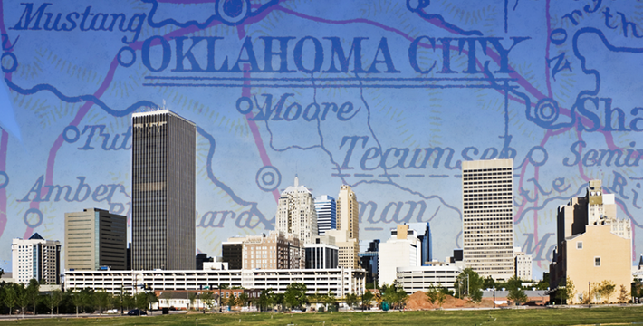 Oklahoma skyline and map